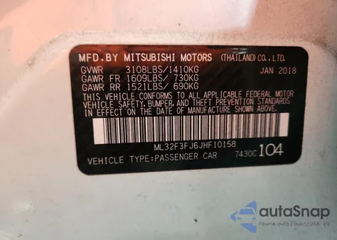 2018 Mitsubishi Mirage G4 Es из США, поврежденный, VIN ML32F3FJ6JHF10158